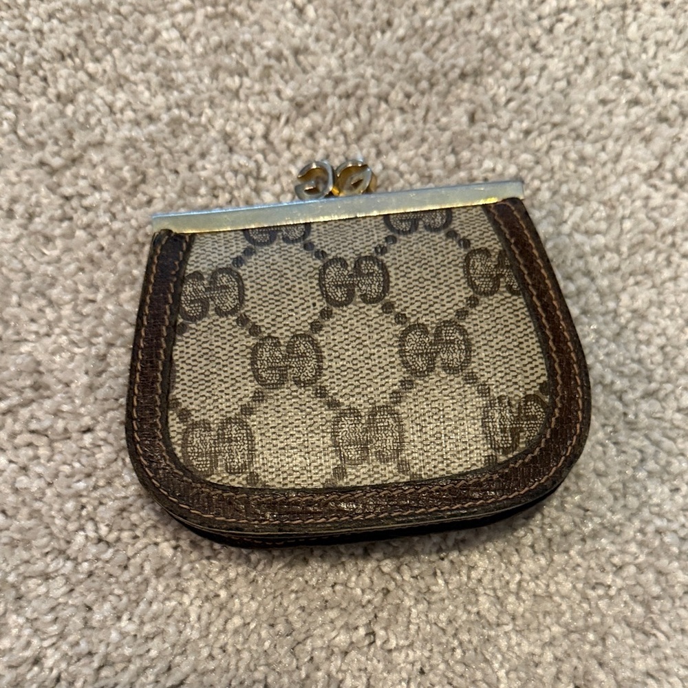 Gucci Beige and Brown Monogram Coin Purse